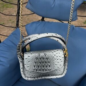 Silver Textured Crossbody Bag with Gold Chain Strap unbranded